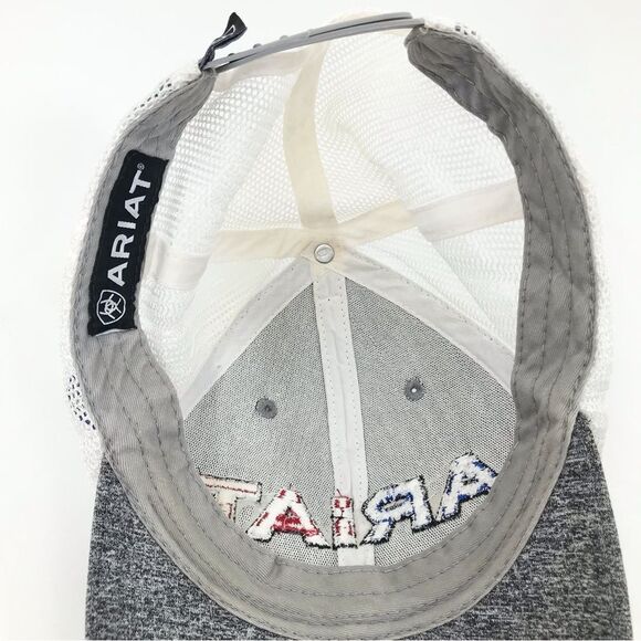 Ariat Gray White Patriotic Americana Flag Stars and Stripes Patch Trucker Cap - Picture 8 of 9